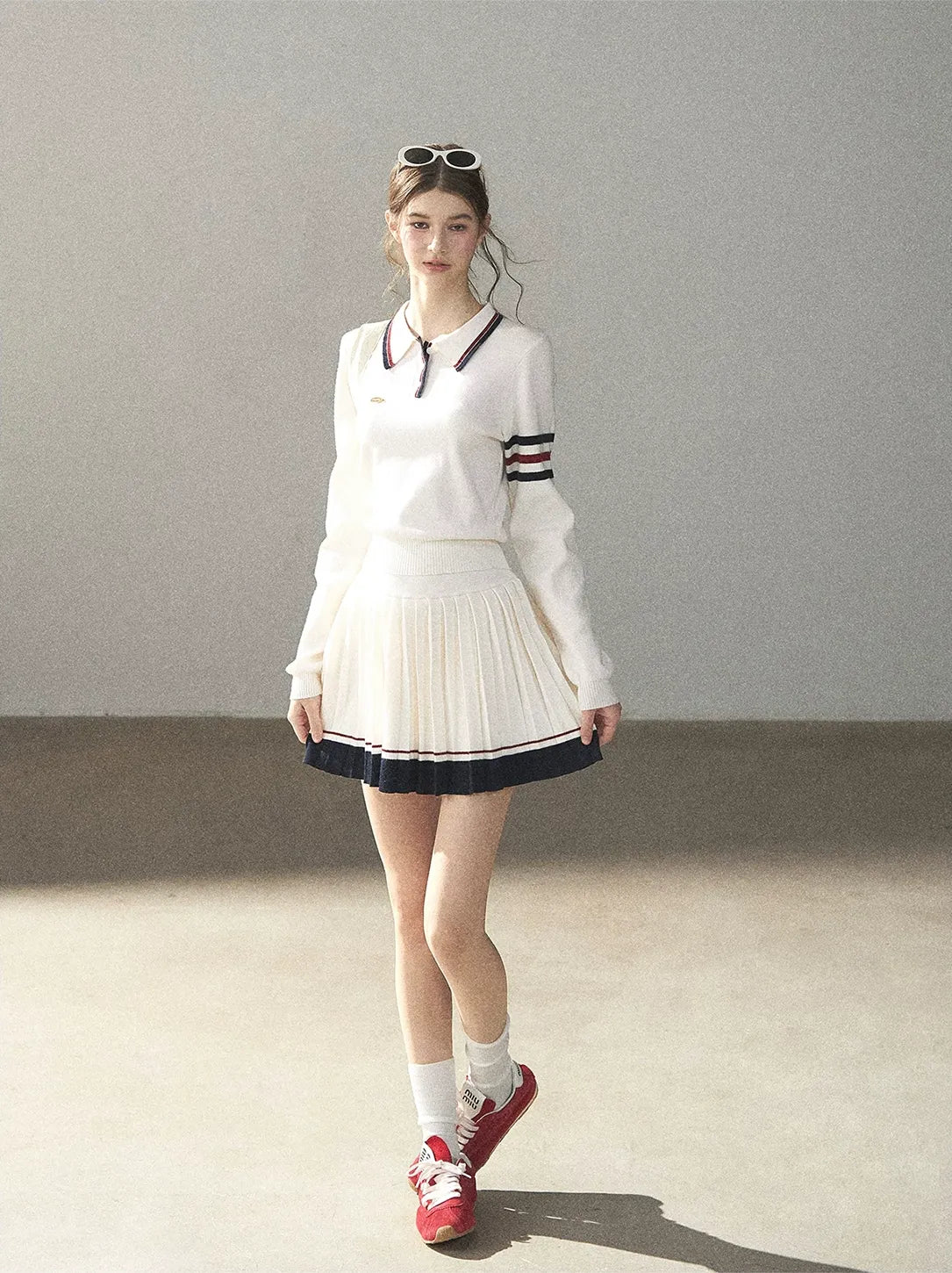 Jacquard Polo Pleated Skirt Set