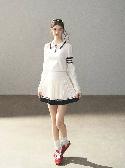 Jacquard Polo Pleated Skirt Set