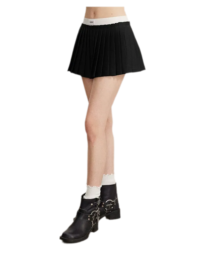 Contrast Pleated A-Line Mini Skirt