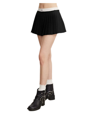 Contrast Pleated A-Line Mini Skirt