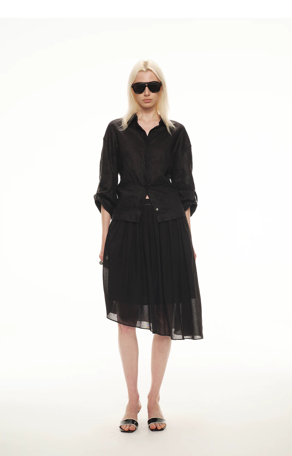 Linen Waist-Defined Shirt &amp; Low-Rise Rolled Shorts Set