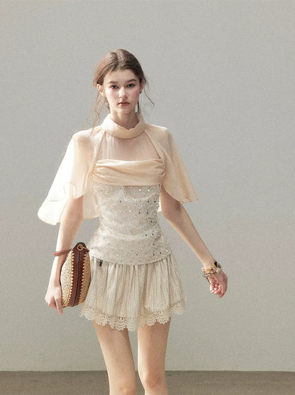 Textured Sequin Cape Top