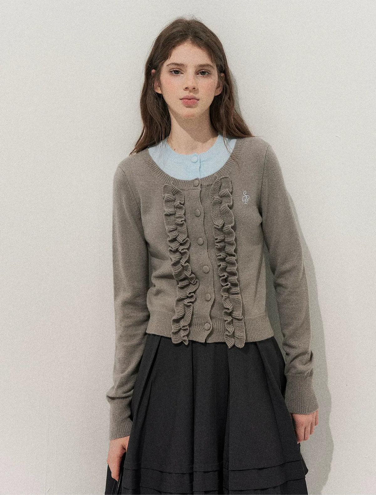 Fine-Gauge Ruffle Cardigan Sweater