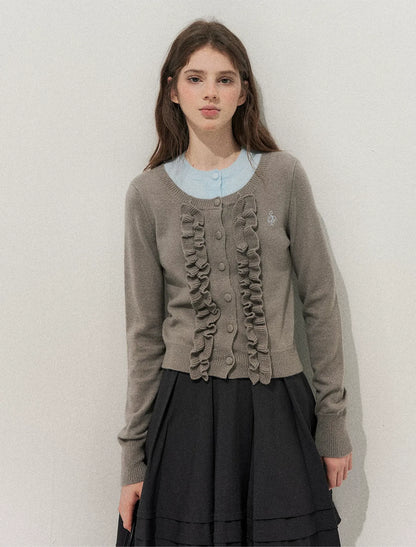Fine-Gauge Ruffle Cardigan Sweater