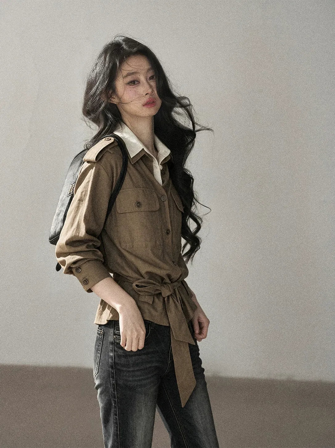 Cotton Linen Cinched Workwear Shirt