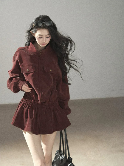 Faux Leather Stand Collar Jacket