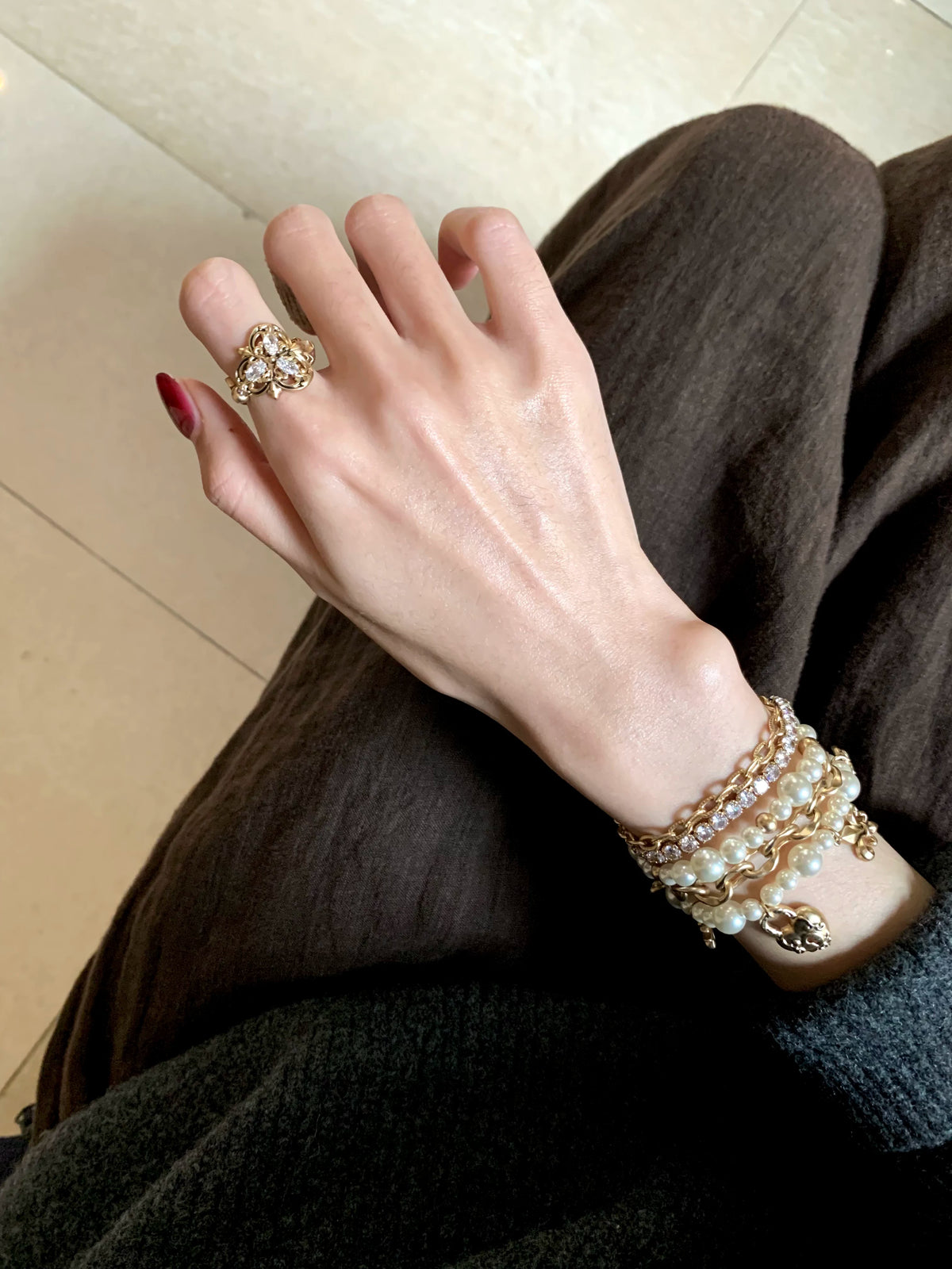 Pearl Heart Layered Bracelet