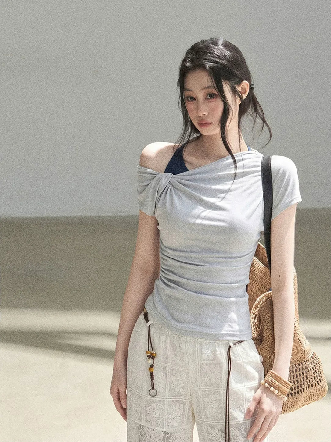 Asymmetric Twist Off-Shoulder Tee