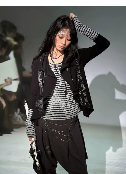 Striped Faux Layer Cardigan