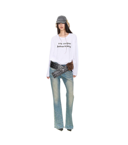 Pearl Embellished Straight Jeans
