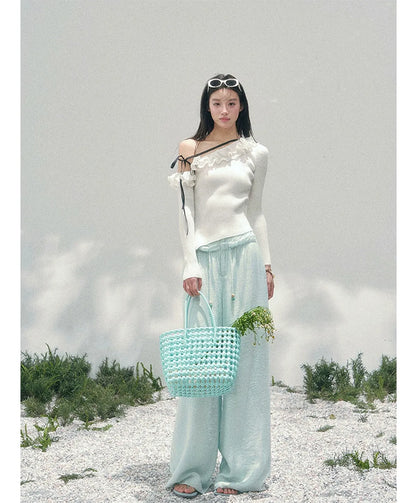 Wide-Leg Embroidered Pants