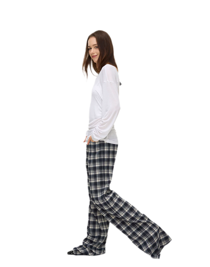 Brushed Plaid Wide-Leg Pants