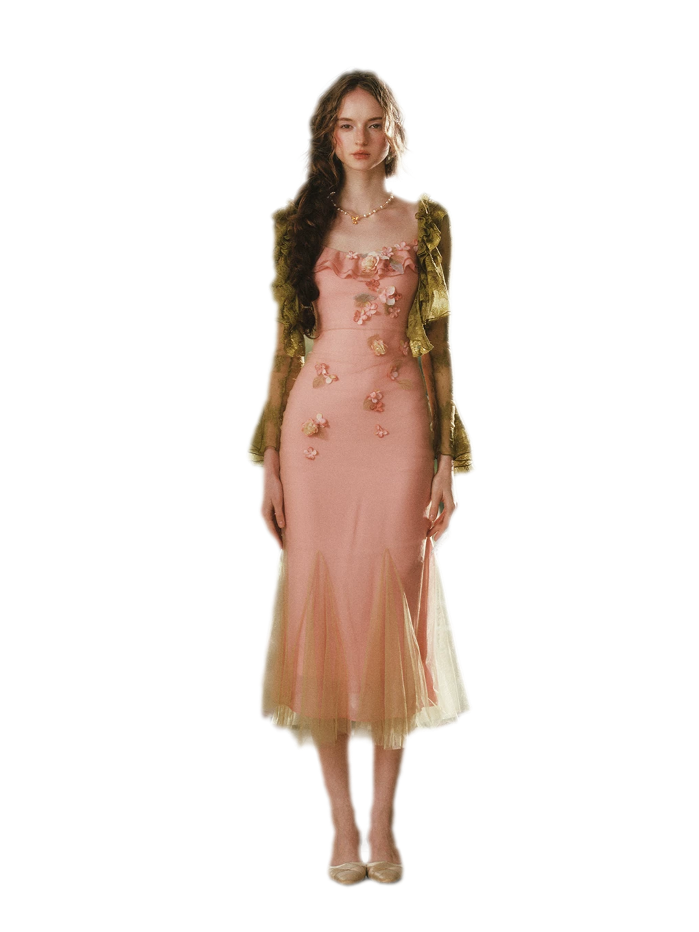 Floral Mesh Mermaid Midi Dress