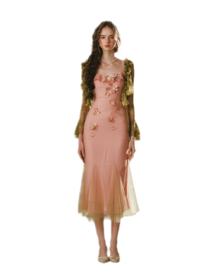 Floral Mesh Mermaid Midi Dress