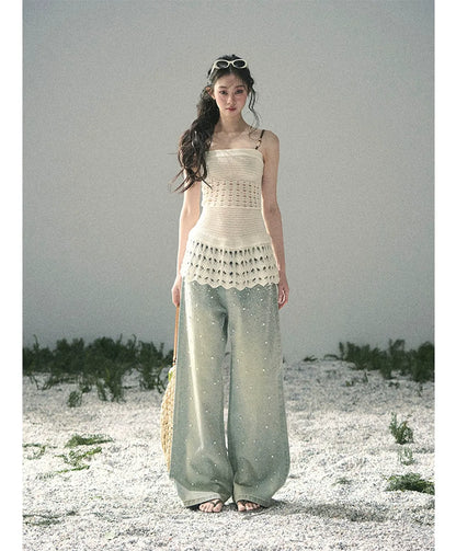 Washed Pearl Wide-Leg Jeans