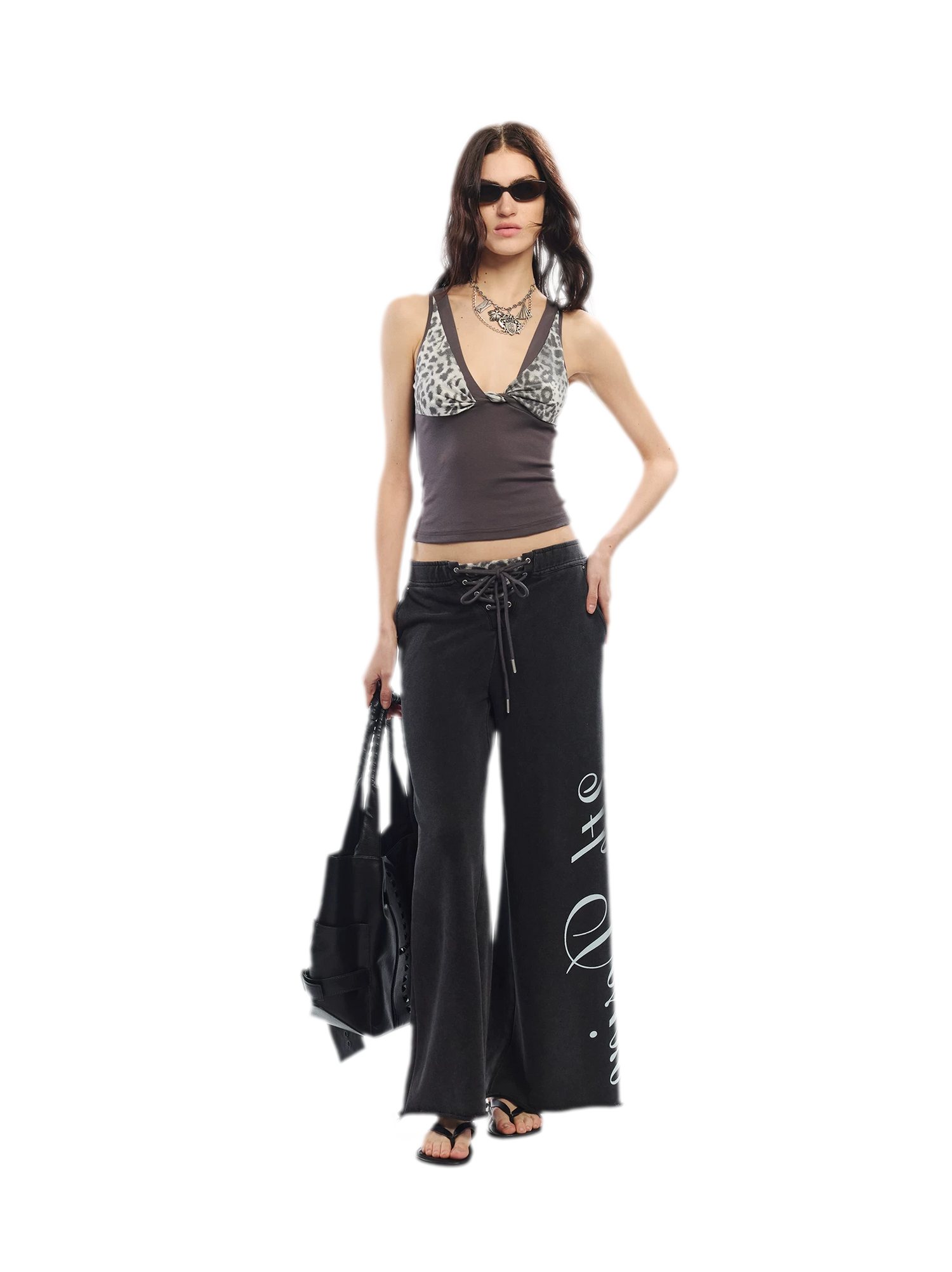 Vintage Letter Print Wide-Leg Pants