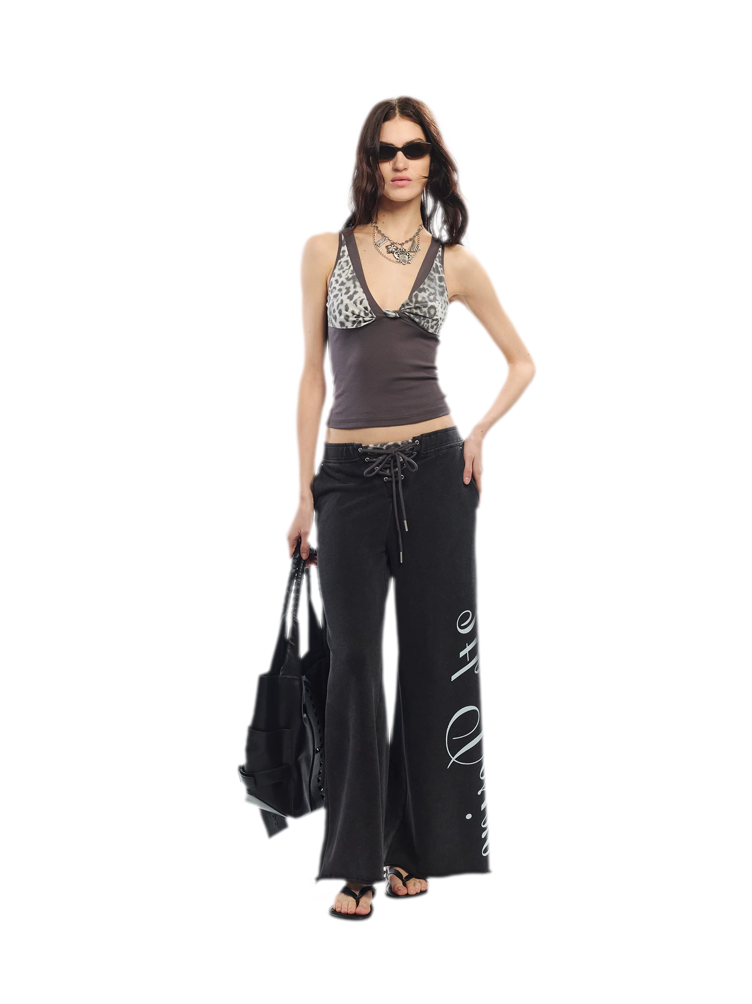 Vintage Letter Print Wide-Leg Pants