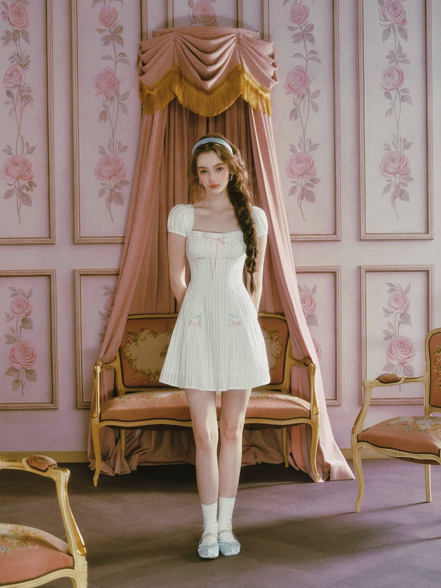 Jacquard Puff-Sleeve Corset Dress
