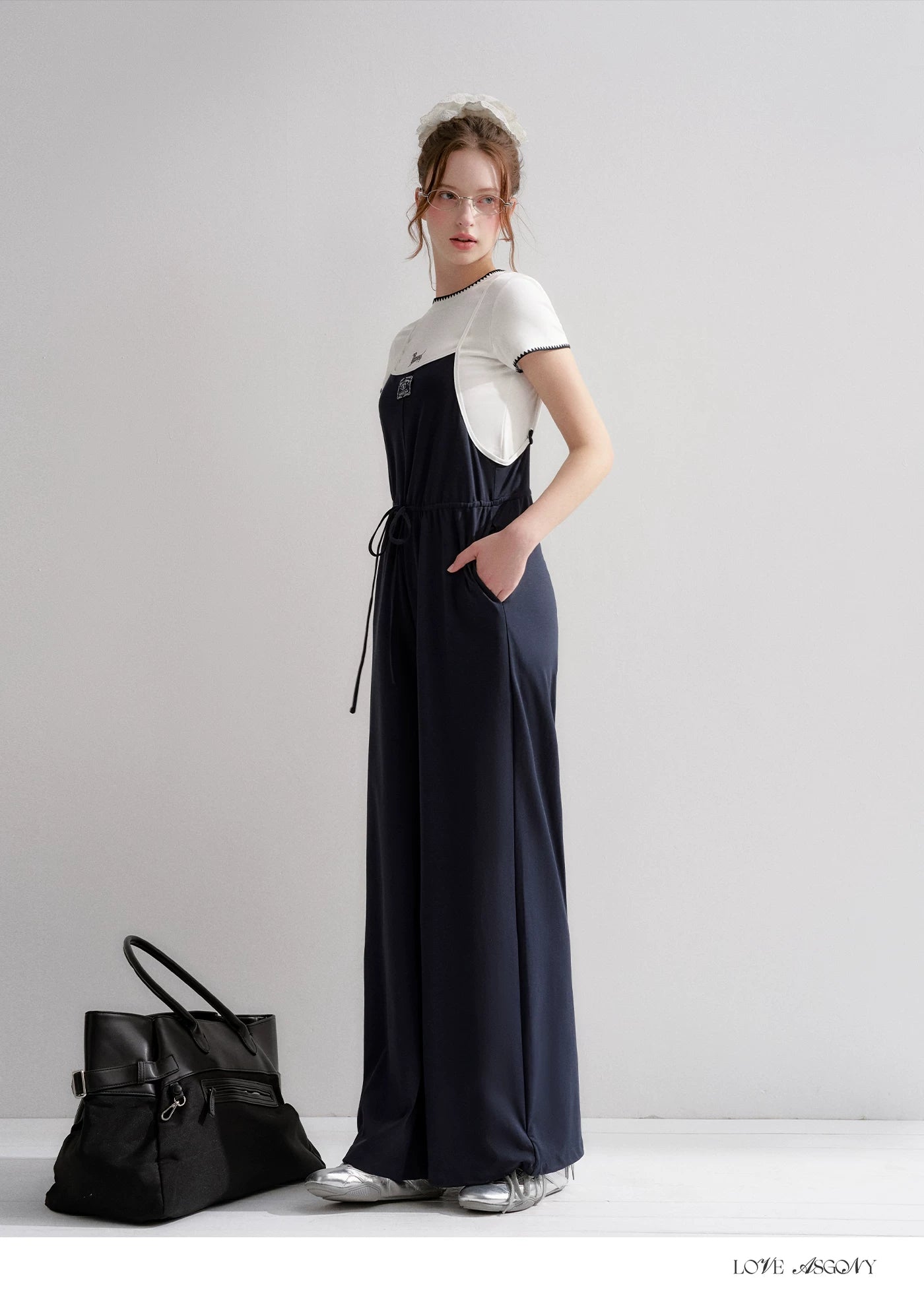 Contrast Piping Drawstring Waist Jumpsuit