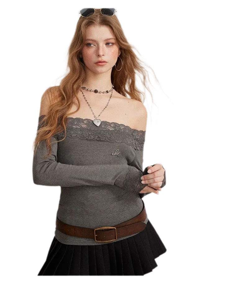 Lace Panel Off-Shoulder T-Shirt