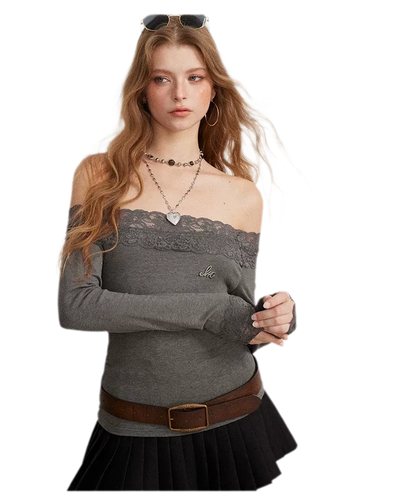 Lace Panel Off-Shoulder T-Shirt