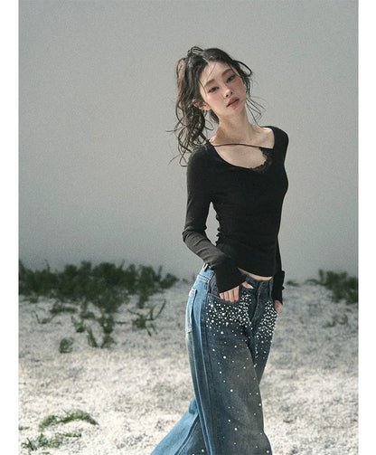 Washed Pearl Wide-Leg Jeans