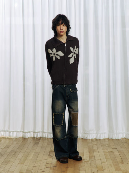 Appliqué Zip-Up Knit Jacket