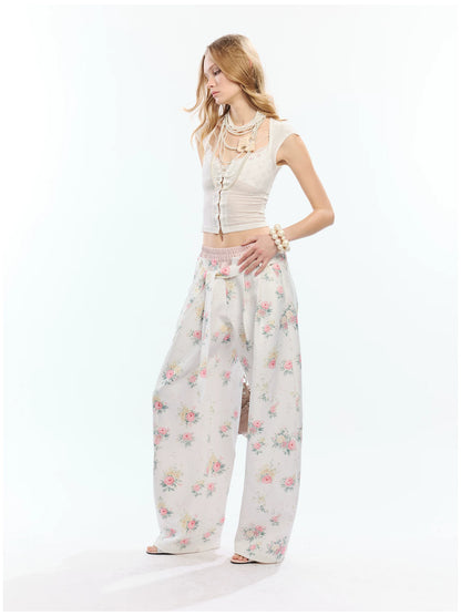 Floral Print Loose Wide Leg Pants