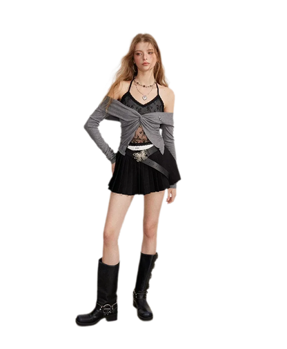 Contrast Pleated A-Line Mini Skirt