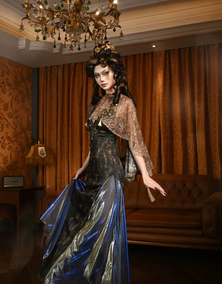 Gold Jacquard A-Line Evening Dress