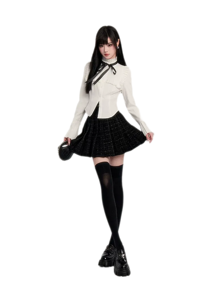 Tweed Ruffle Shirt Jacket Set