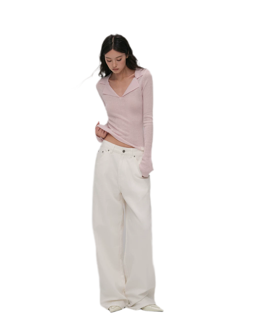 Enzyme-Washed Wide-Leg Utility Jeans