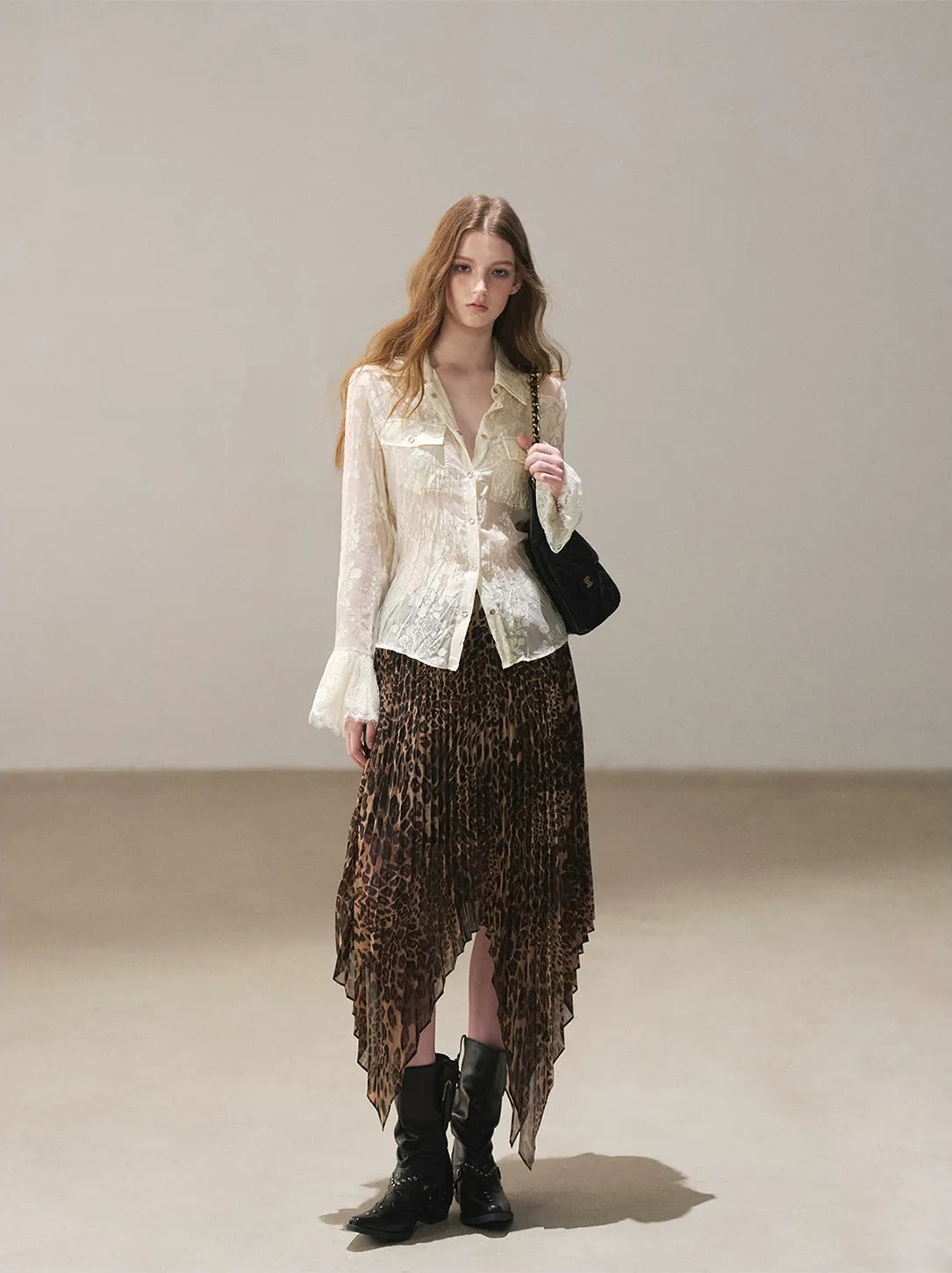 Burnout Jacquard Tailored Chiffon Shirt