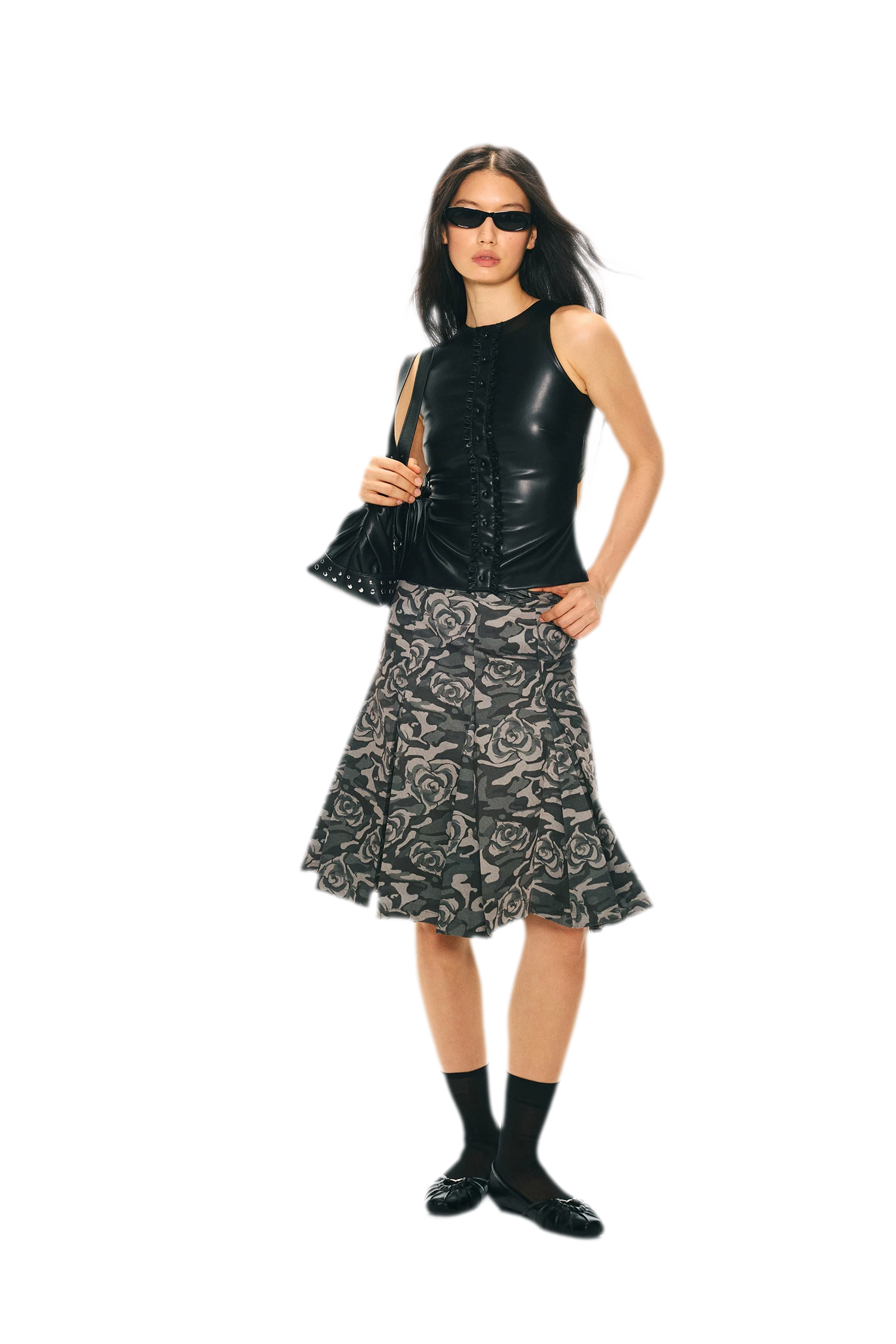 Low Waist Pleated A-Line Skirt