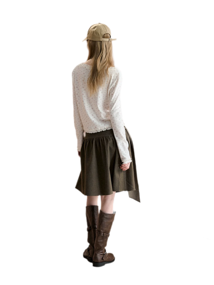 Ruffled Trim Knit Cardigan