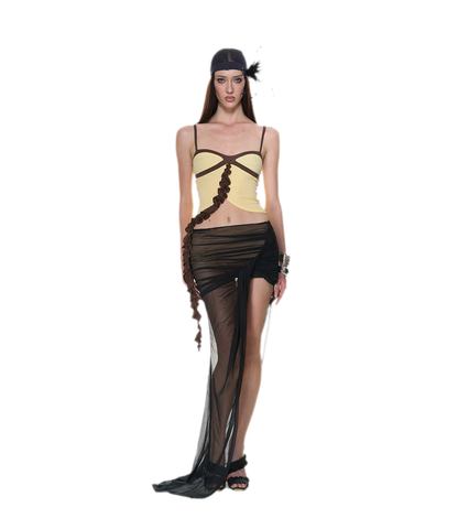 Ruched Ruffle Skirt Set