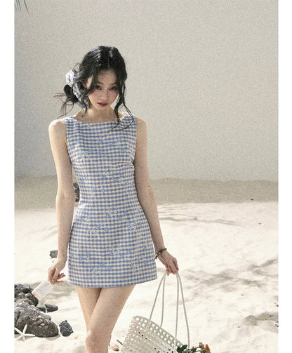Breeze Check Embroidered Dress
