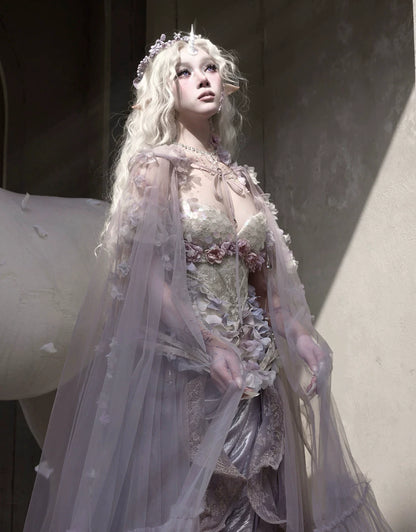 Handcrafted Floral Tulle Hooded Cape
