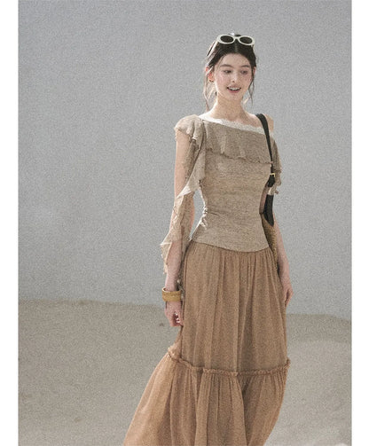 Lace One-Shoulder Crop Tee