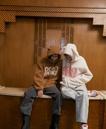 Plush Hooded Animal-Ear Jacket