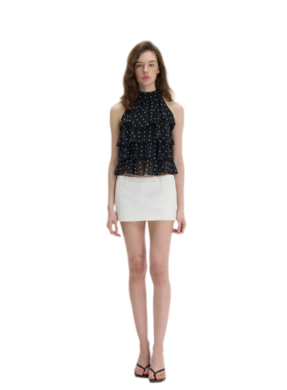 Polka-Dot Ruffle Halter Top