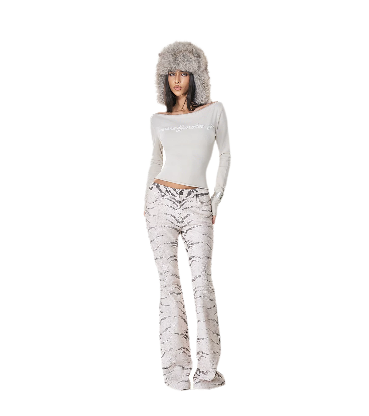Quần jean ống loe họa tiết ngựa vằn washed