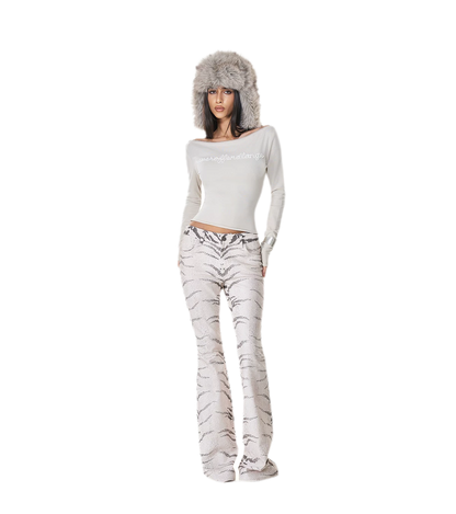 Quần jean ống loe họa tiết ngựa vằn washed