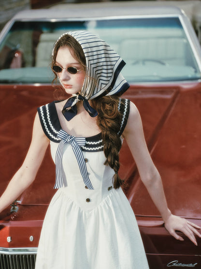 Contrast Sailor Collar Maxi Dress