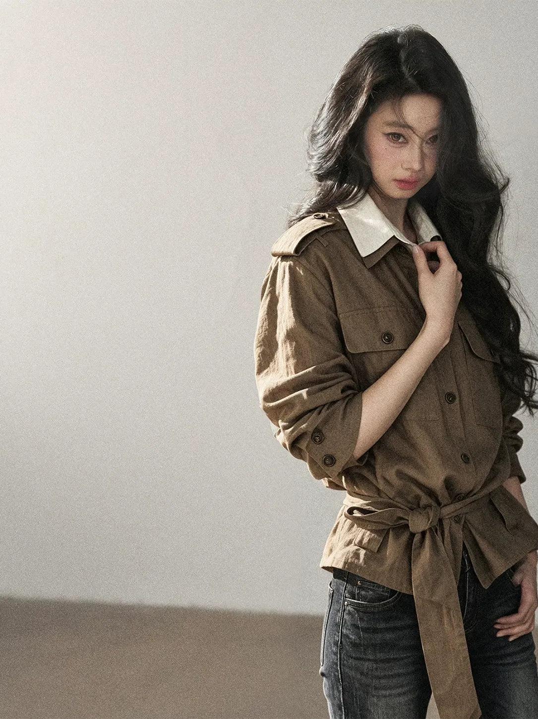 Cotton Linen Cinched Workwear Shirt
