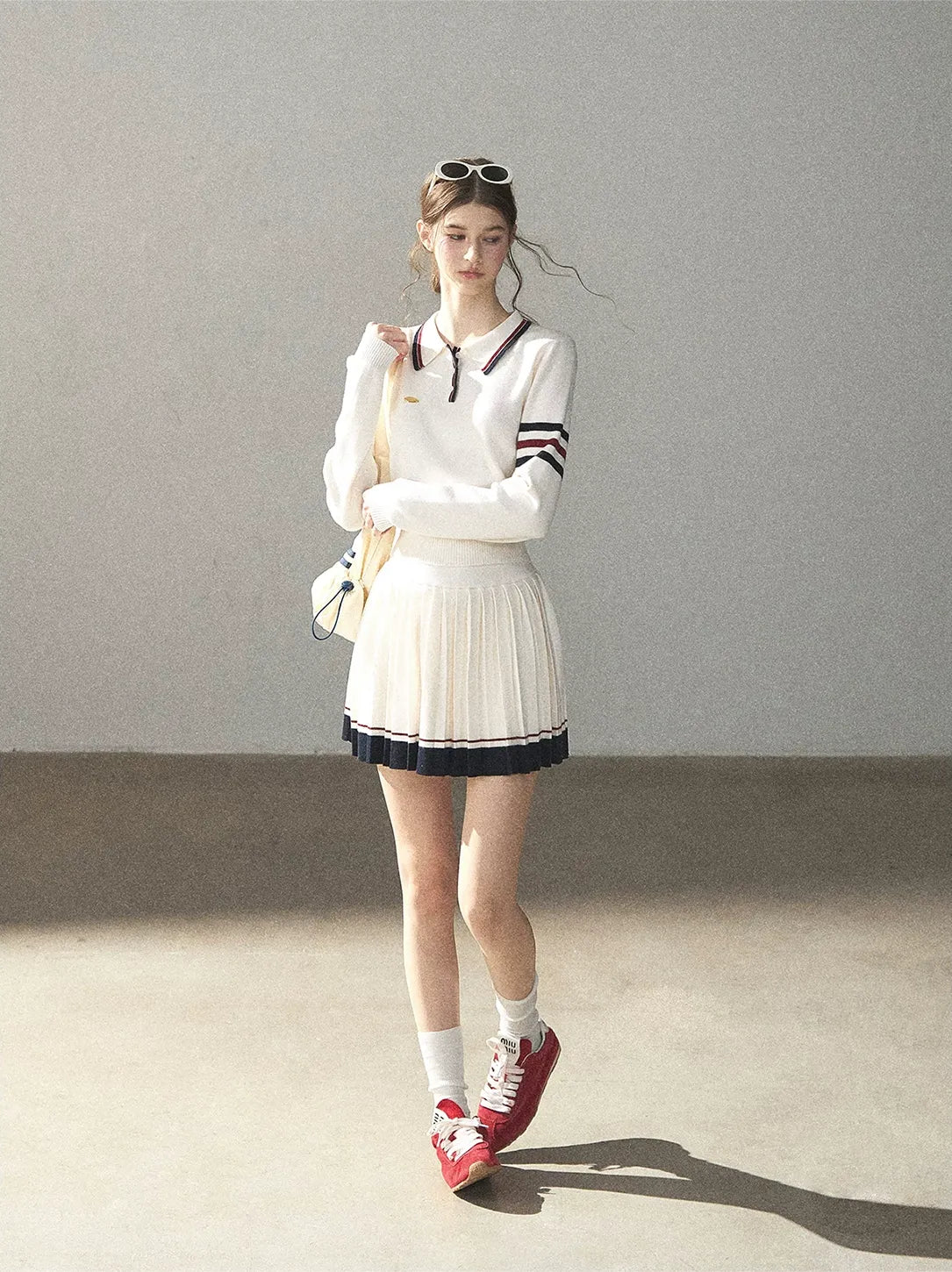 Jacquard Polo Pleated Skirt Set