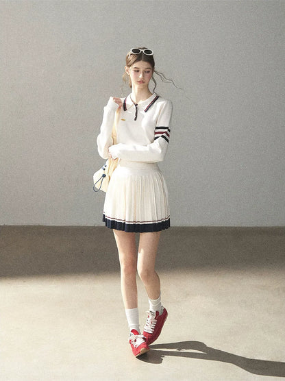 Jacquard Polo Pleated Skirt Set