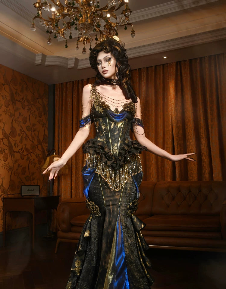 Gold Jacquard Mermaid Fishtail Skirt