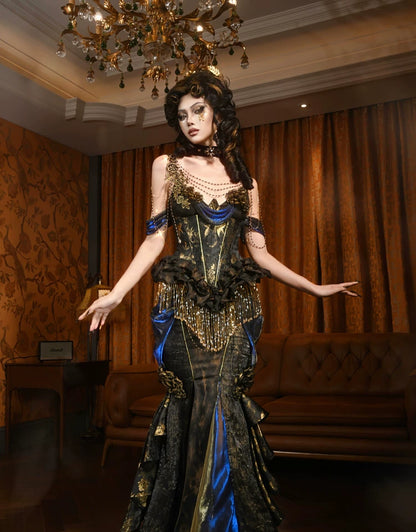 Gold Jacquard Mermaid Fishtail Skirt