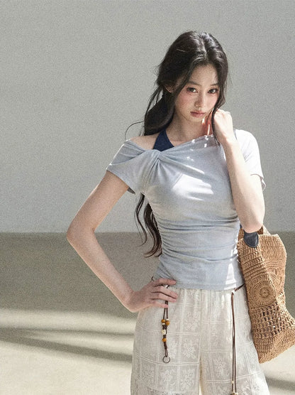 Asymmetric Twist Off-Shoulder Tee